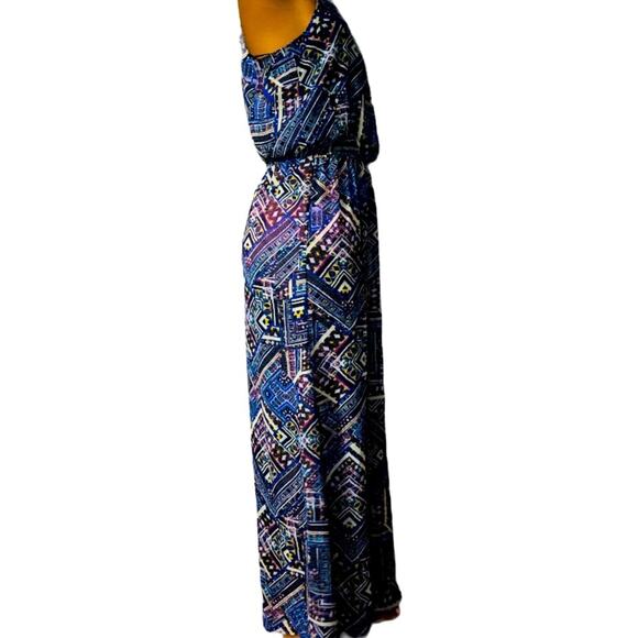 Blue Abstract Print Maxi Dress with Racerback - Picture 2 of 4